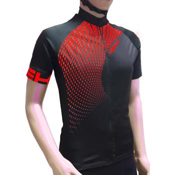 MAGLIA M/CORTA TECH NERO/ROSSO ZIP LUNGA 3 TASCHE POST.