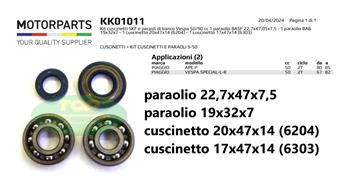 CUSCINETTI E PARAOLI BANCO(KIT) VESPA 50-90